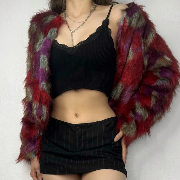 Unif Multi Color Faux Fur Jacket - Picture 1 of 7